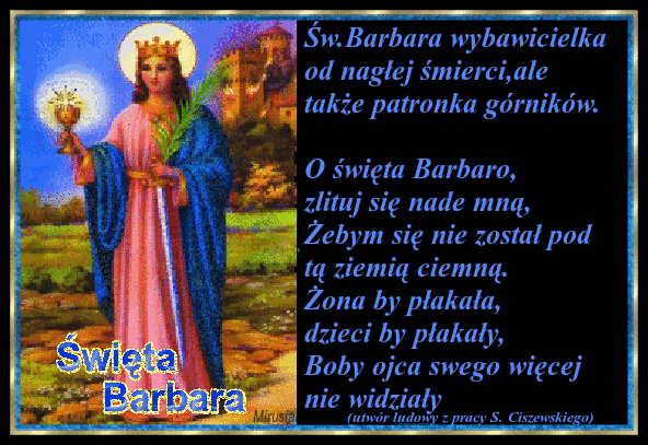 Niebieska brokatowa kartka święta Barbara